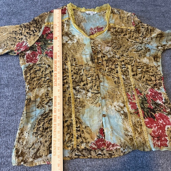 Y2K Claudia Richard's Womens Sheer Floral Print Button Up Long Sleeve Blouse Top - Picture 9 of 9
